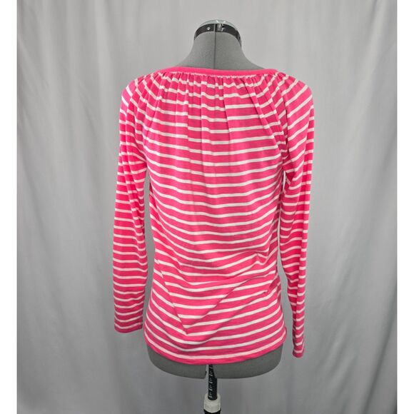 Women's Talbots Peasant Top Shirt Pink & White Stripe Long Sleeve Blouse Small - Picture 2 of 6